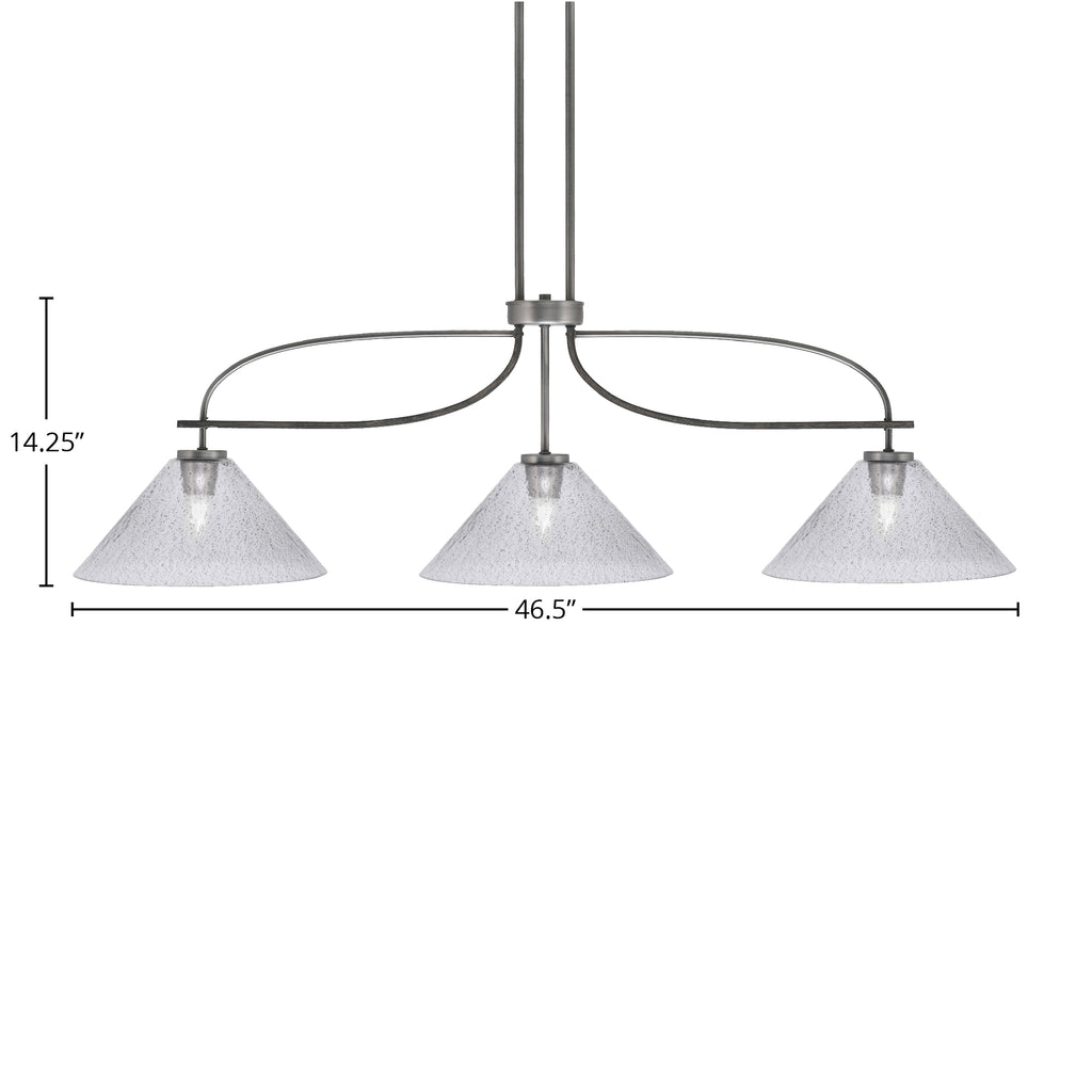 Monterey Three Light Island Pendant in Graphite & Painted Distressed Wood-look Metal with 12" Smoke Bubble Shade