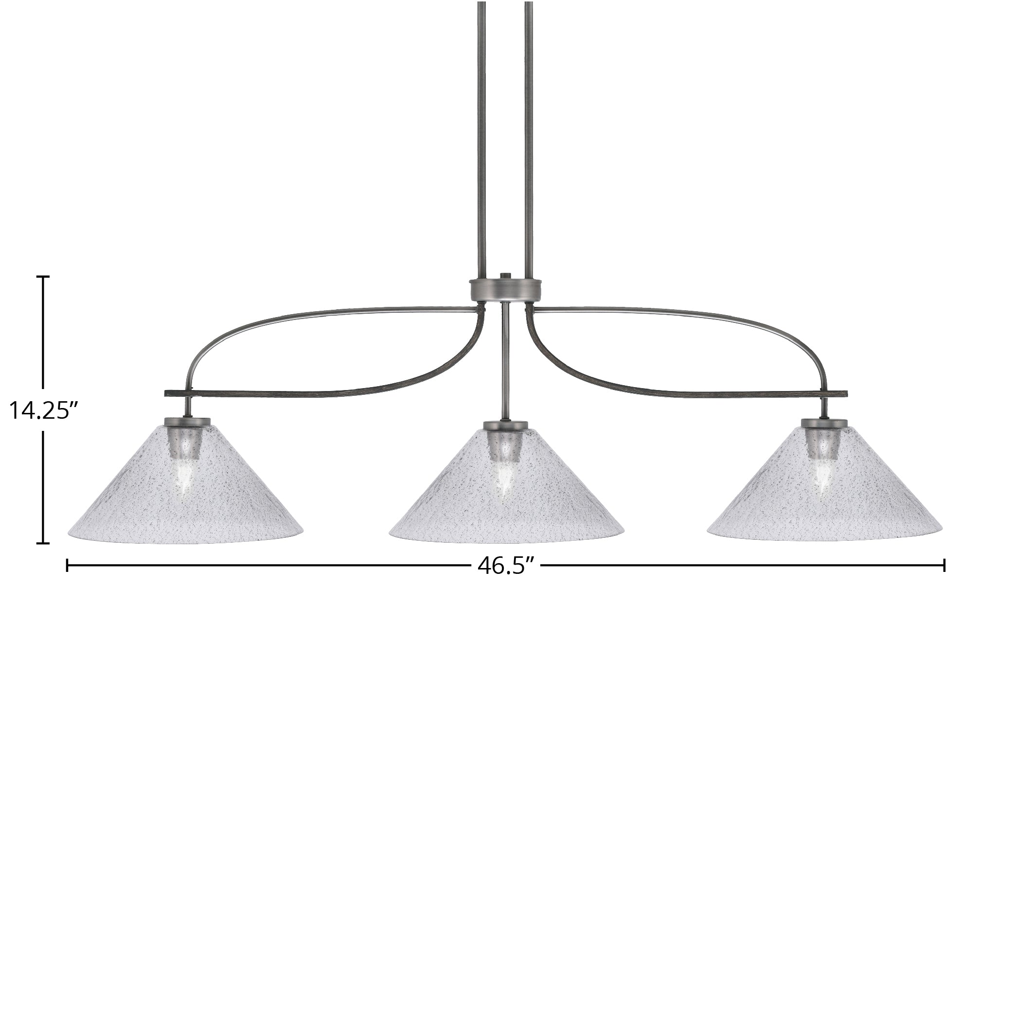 Monterey Three Light Island Pendant in Graphite & Painted Distressed Wood-look Metal with 12" Smoke Bubble Shade