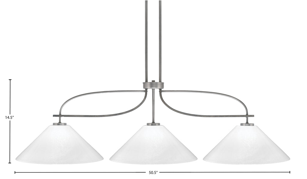 Monterey Three Light Bar in Graphite & Painted Distressed Wood-look Metal with 16" White Marble Shade
