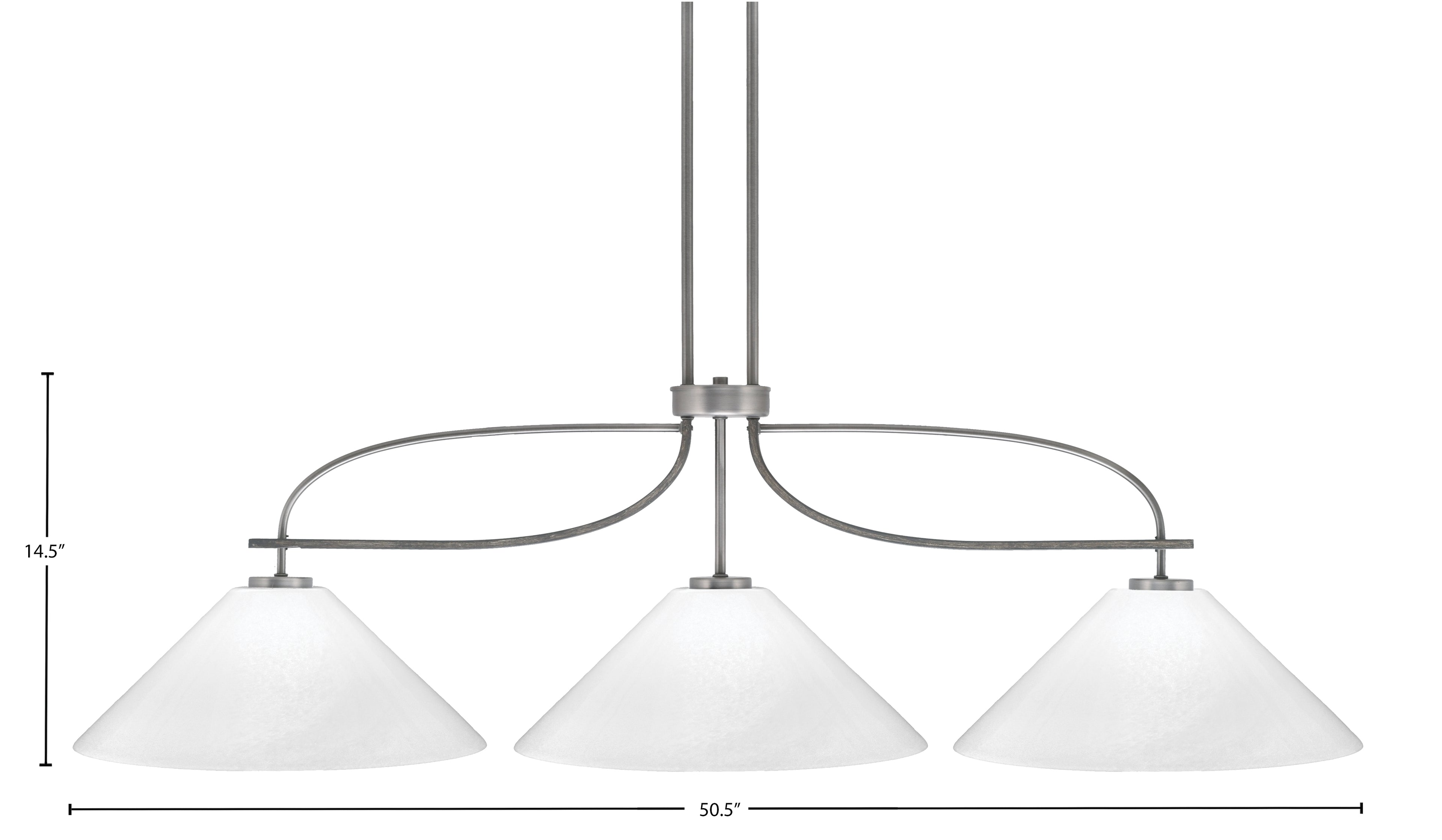 Monterey Three Light Bar in Graphite & Painted Distressed Wood-look Metal with 16" White Marble Shade