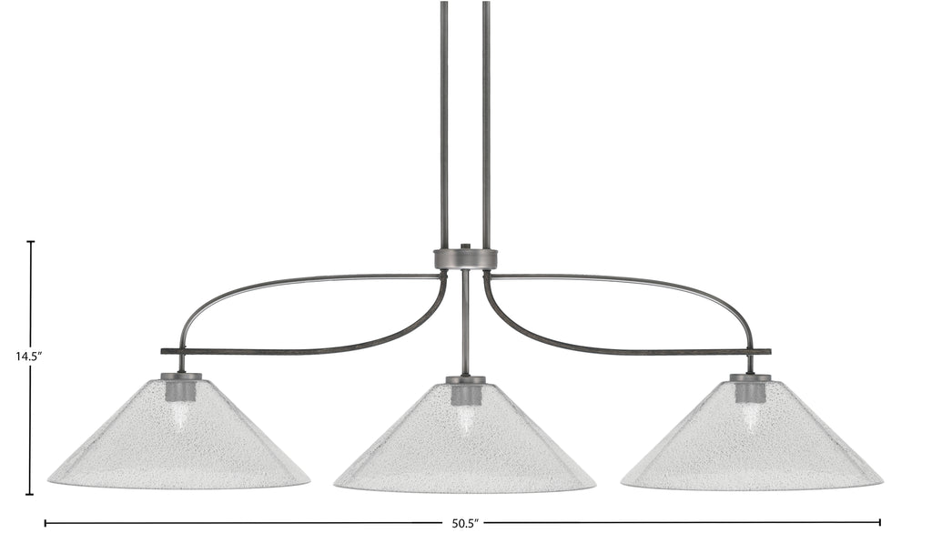 Monterey Three Light Bar in Graphite & Painted Distressed Wood-look Metal with 16" Smoke Bubble Shade