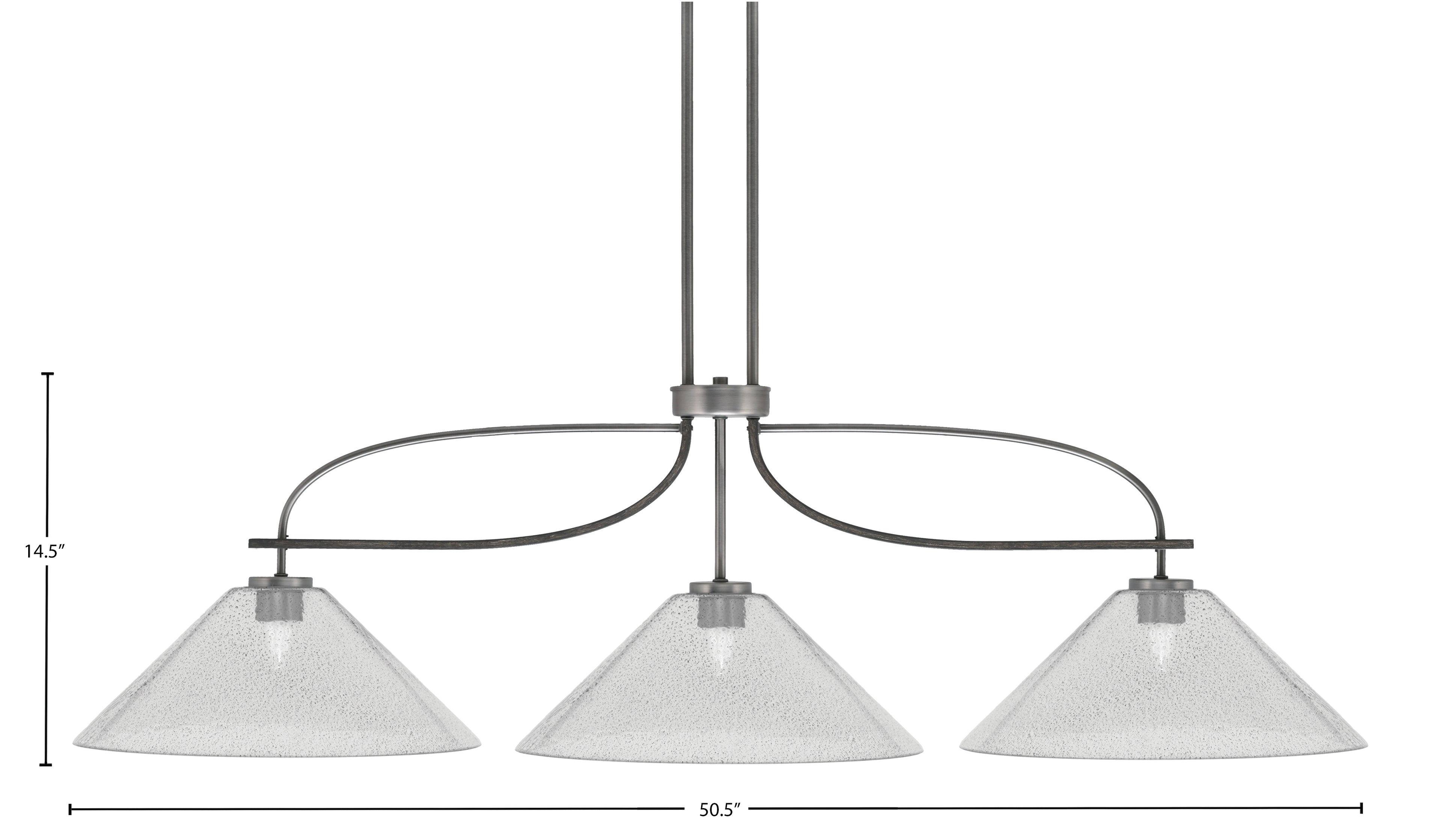 Monterey Three Light Bar in Graphite & Painted Distressed Wood-look Metal with 16" Smoke Bubble Shade