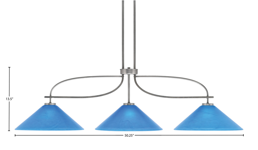 Monterey Three Light Bar in Graphite & Painted Distressed Wood-look Metal with 16" Blue Italian Shade