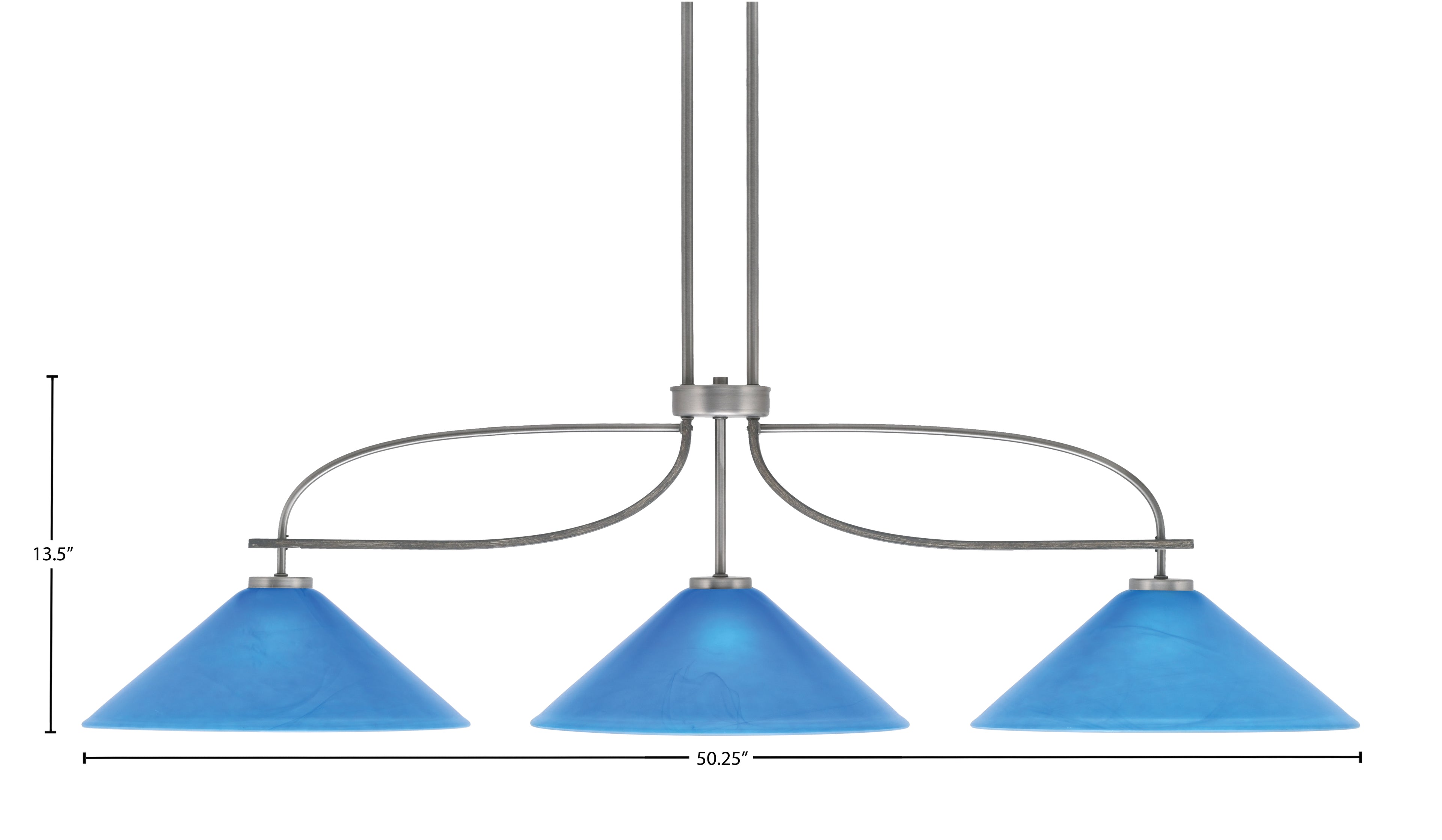 Monterey Three Light Bar in Graphite & Painted Distressed Wood-look Metal with 16" Blue Italian Shade