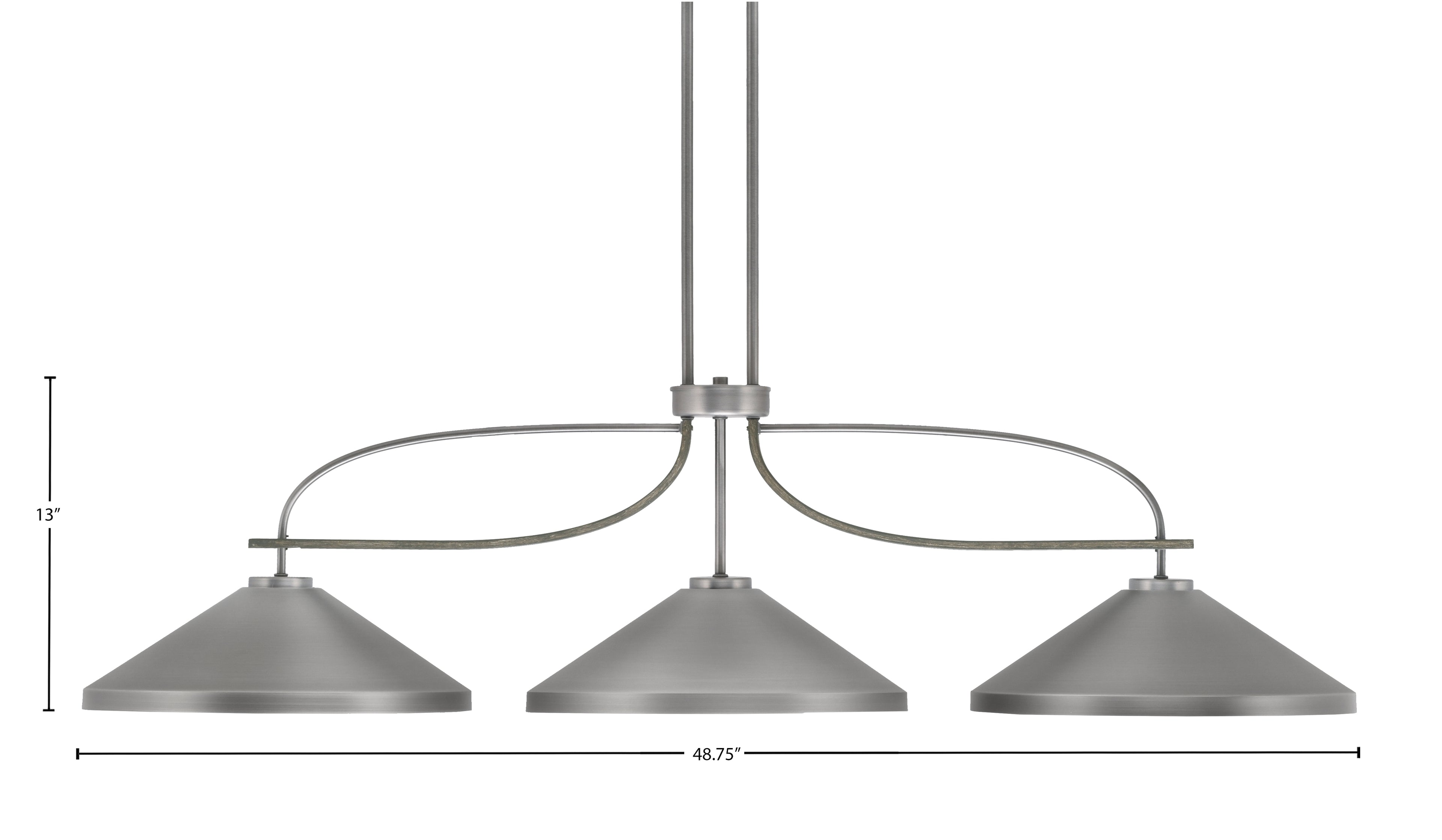 Monterey Three Light Bar in Graphite & Painted Distressed Wood-look Metal with 14" Graphite Cone Metal Shade Shade