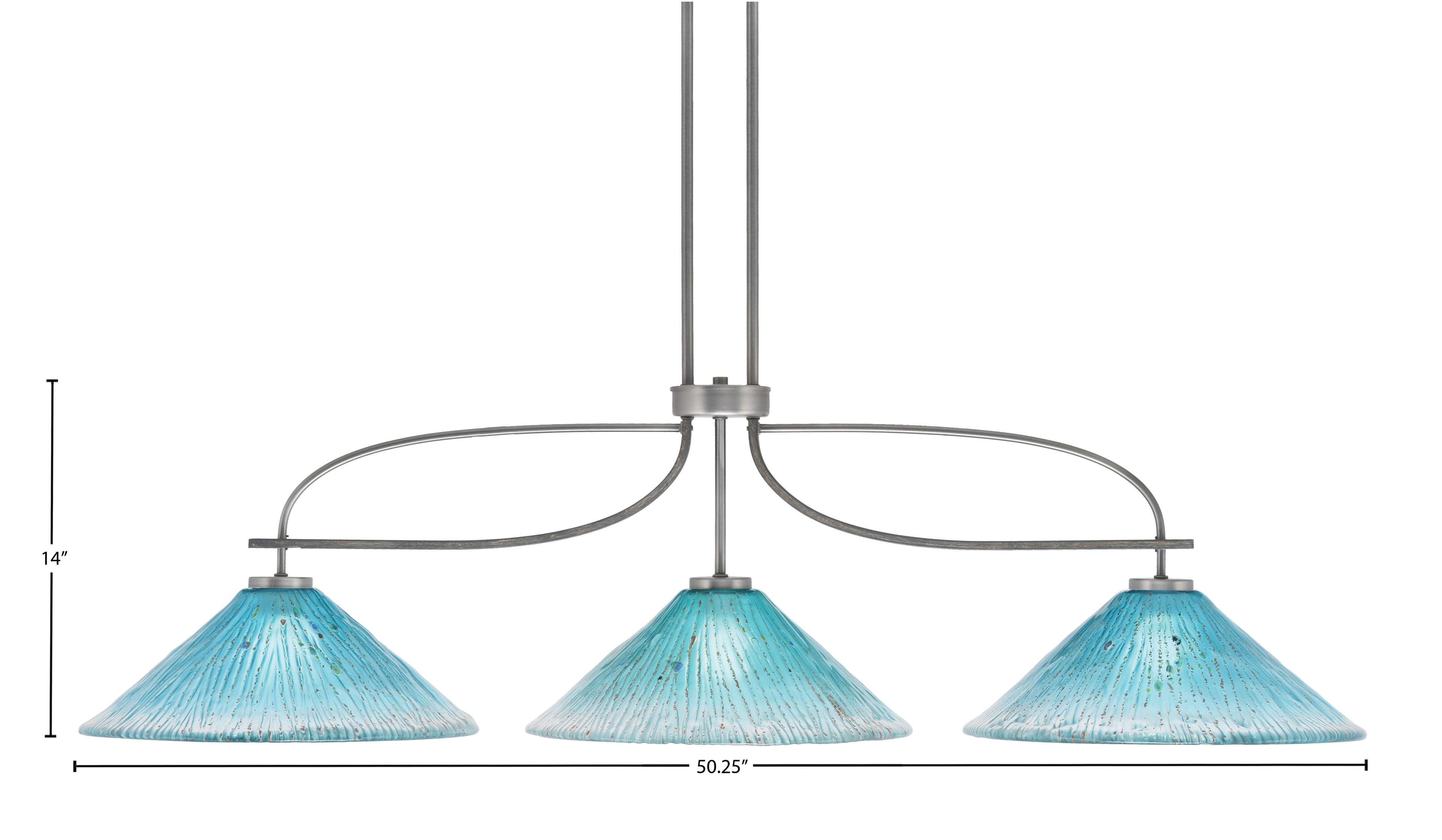 Monterey Three Light Bar in Graphite & Painted Distressed Wood-look Metal with 16" Teal Crystal Shade