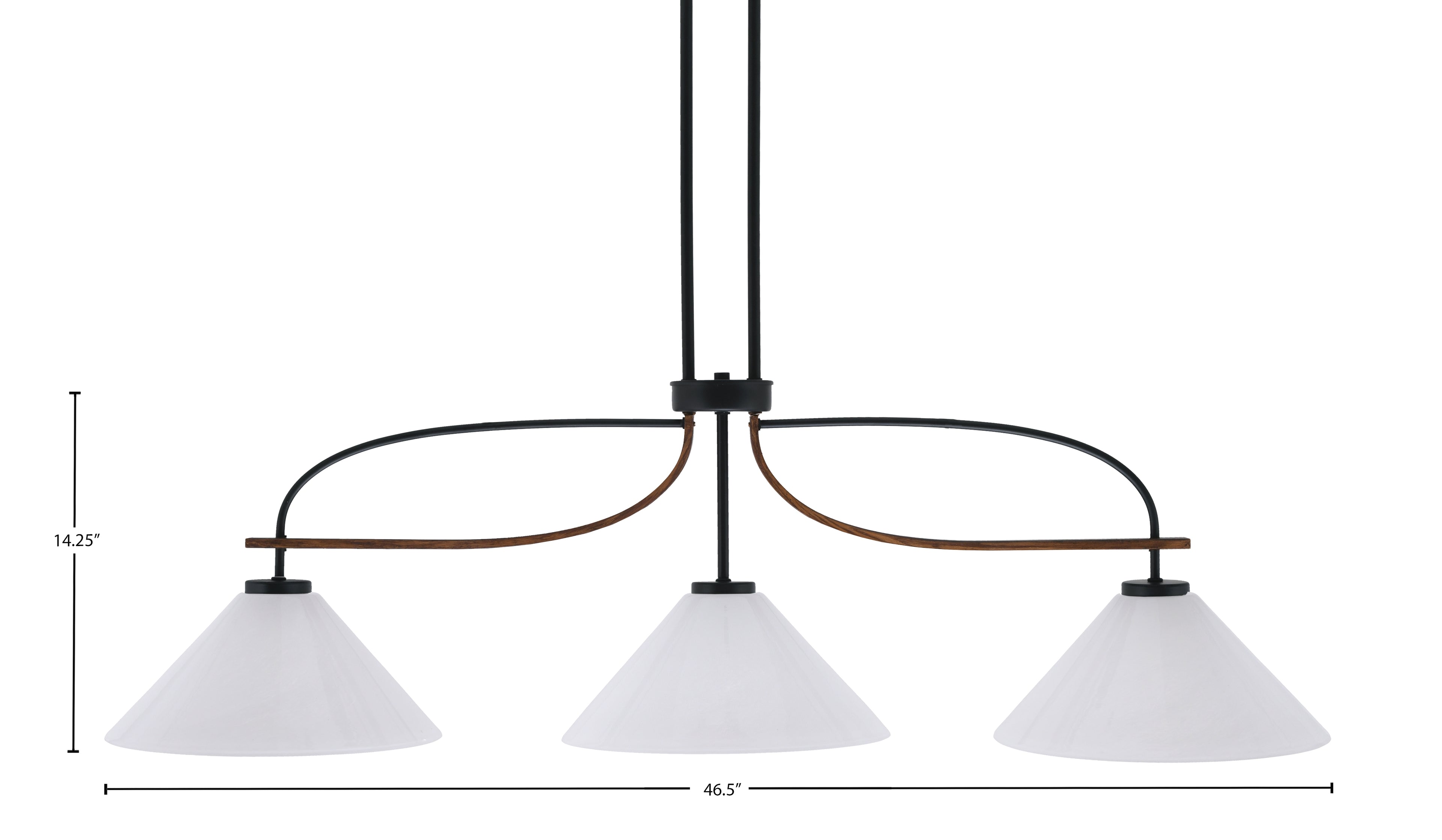 Monterey Three Light Island Pendant in Matte Black & Painted Wood-look Metal with 12" White Marble Shade
