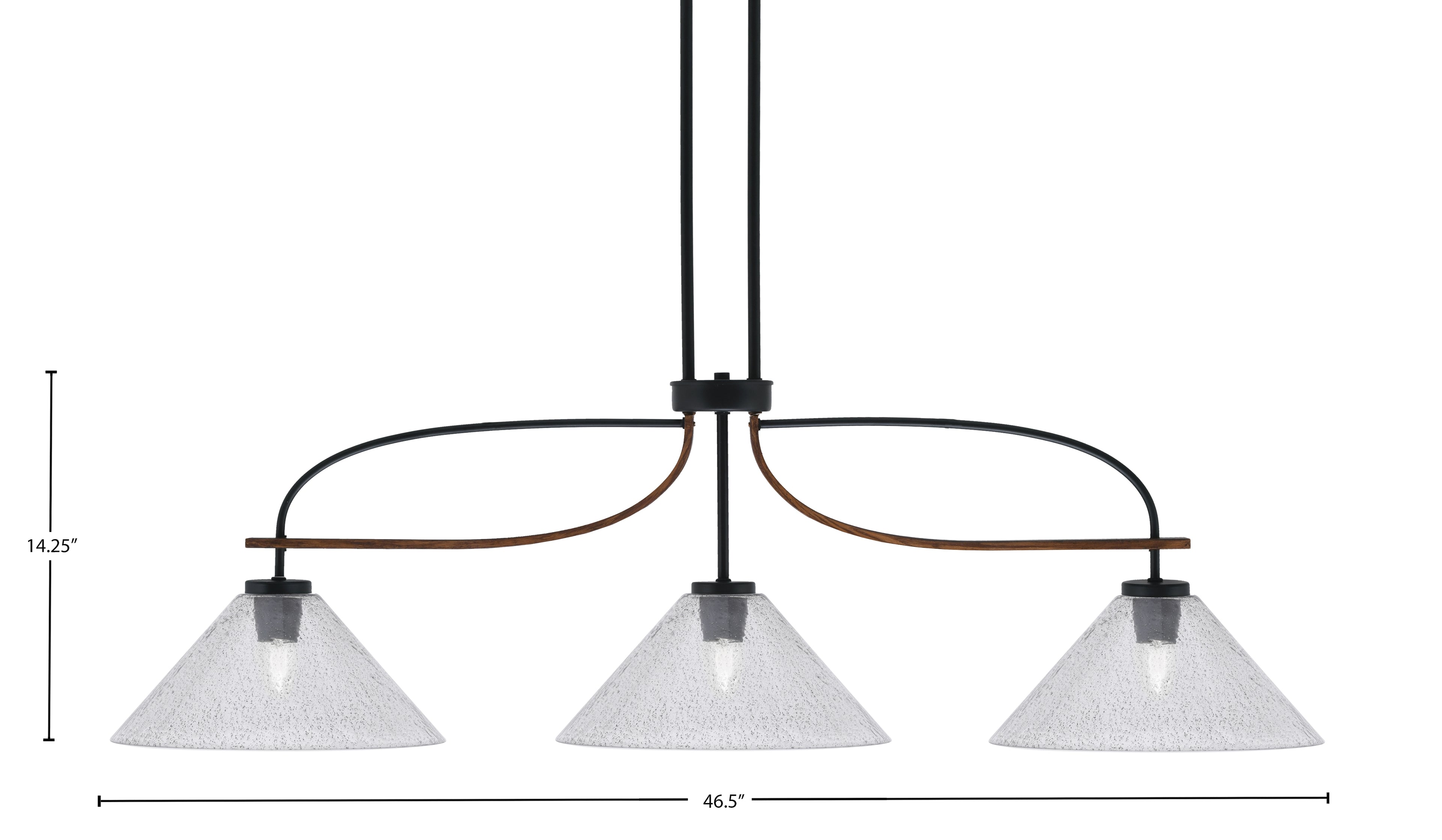 Monterey Three Light Island Pendant in Matte Black & Painted Wood-look Metal with 12" Smoke Bubble Shade