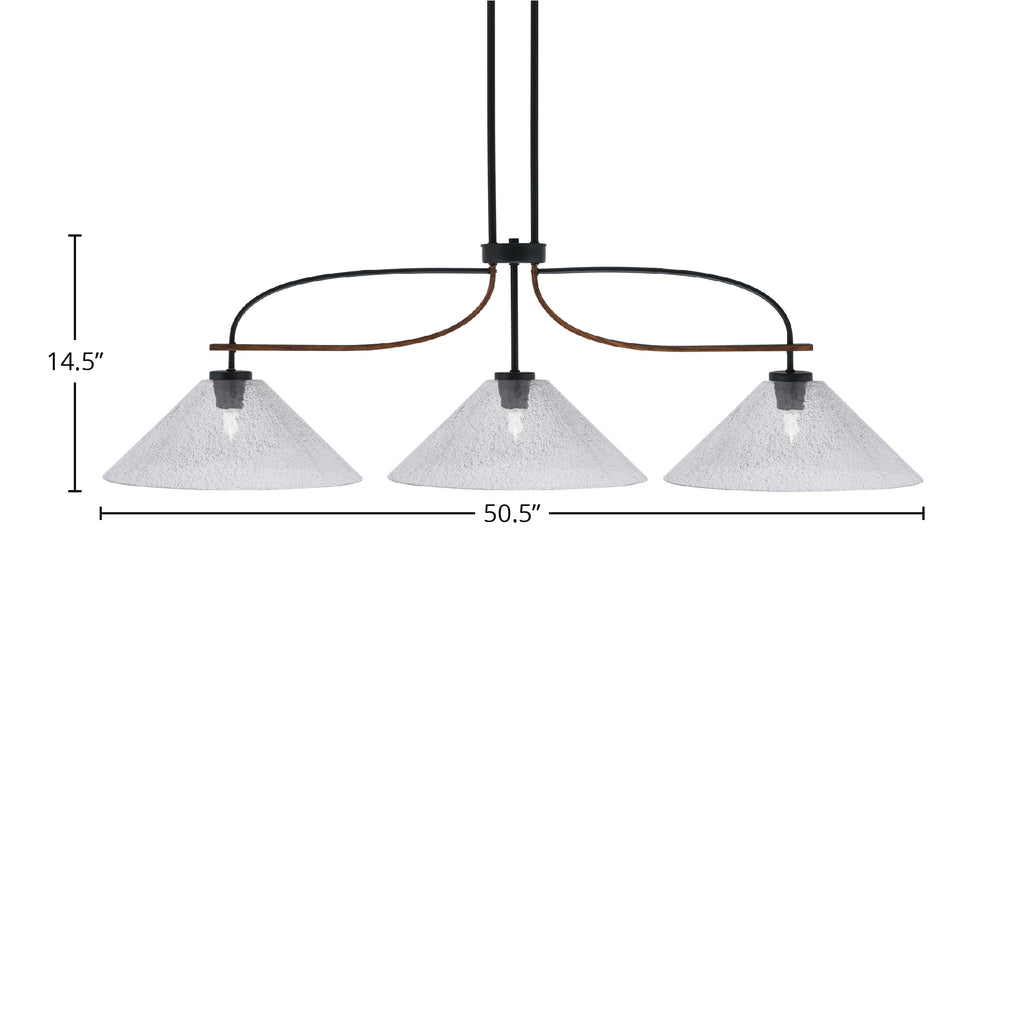 Monterey Three Light Island Pendant in Matte Black & Painted Wood-look Metal with 16" Smoke Bubble Shade