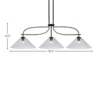 Monterey Three Light Island Pendant in Matte Black & Painted Wood-look Metal with 16" Smoke Bubble Shade