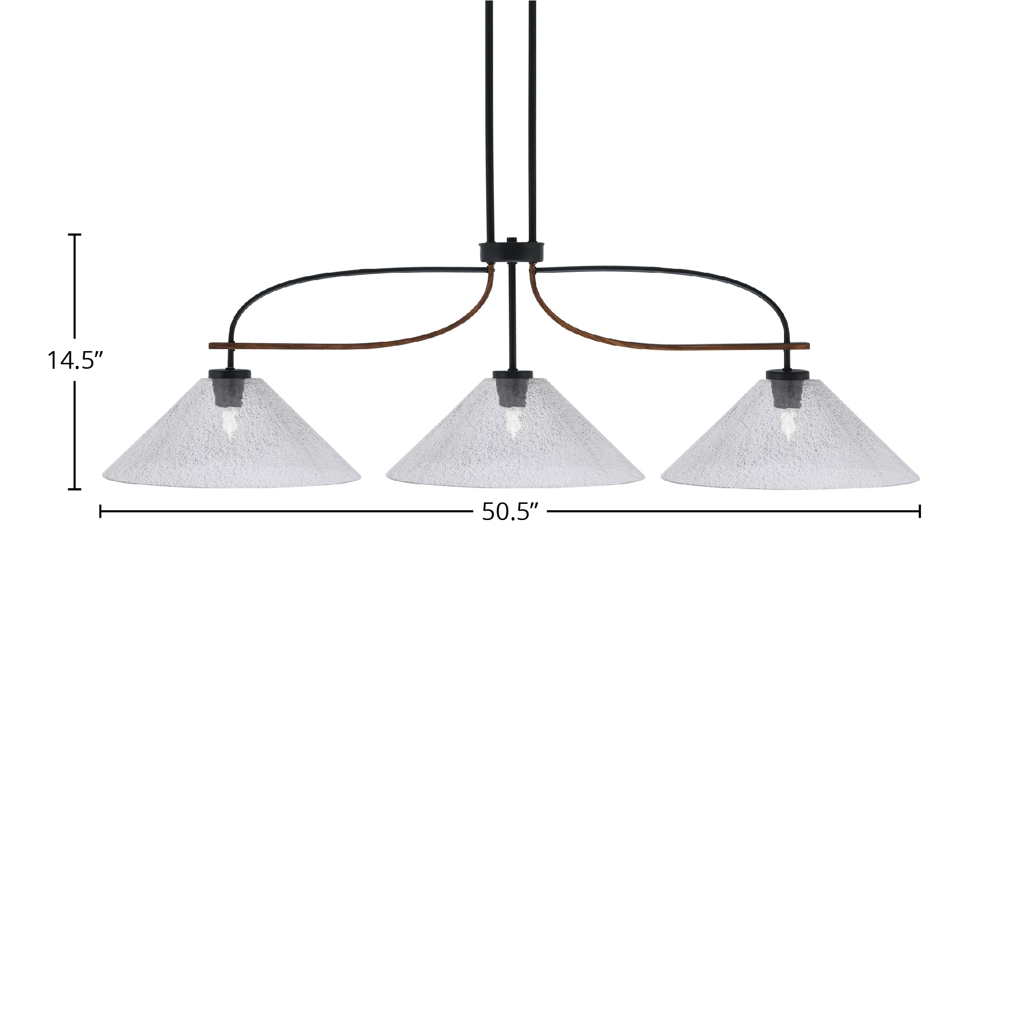 Monterey Three Light Island Pendant in Matte Black & Painted Wood-look Metal with 16" Smoke Bubble Shade