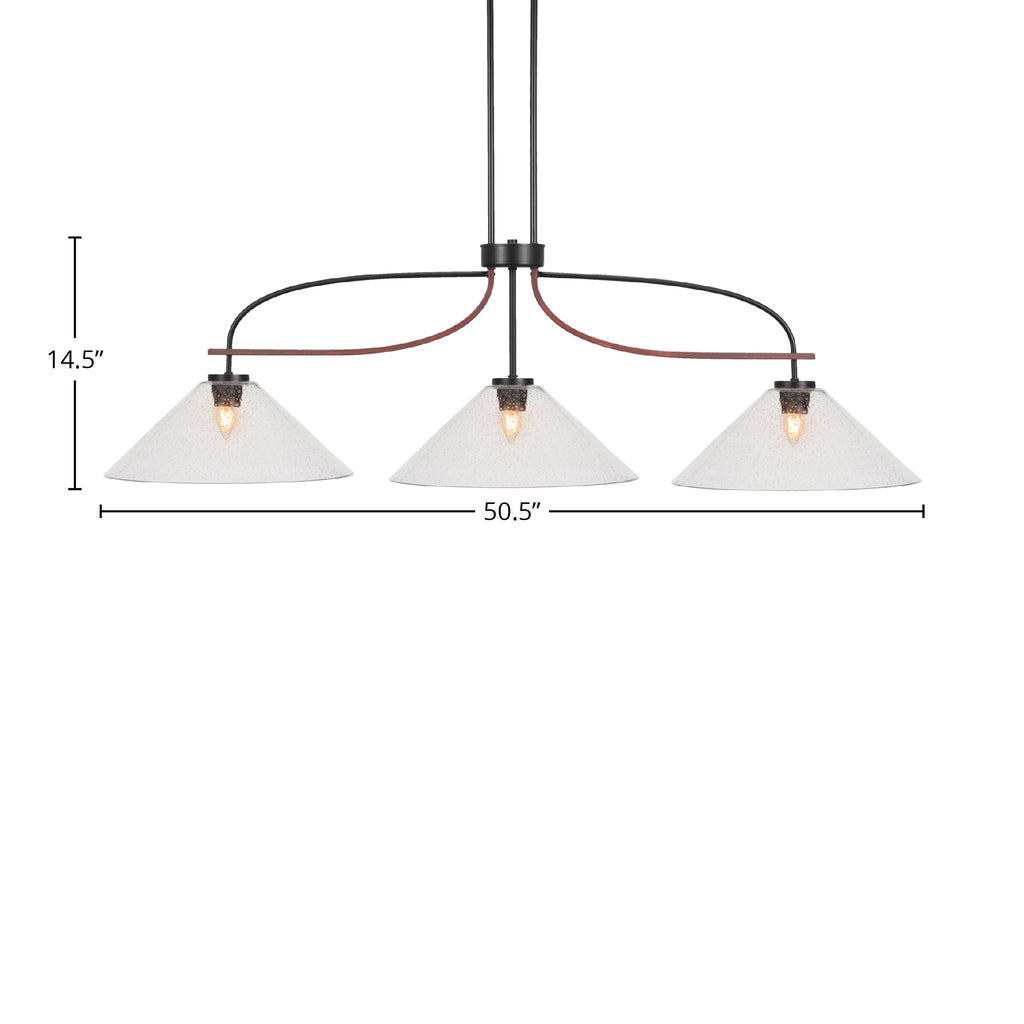 Monterey Three Light Bar in Matte Black & Painted Wood-look Metal with 16" Clear Bubble Shade