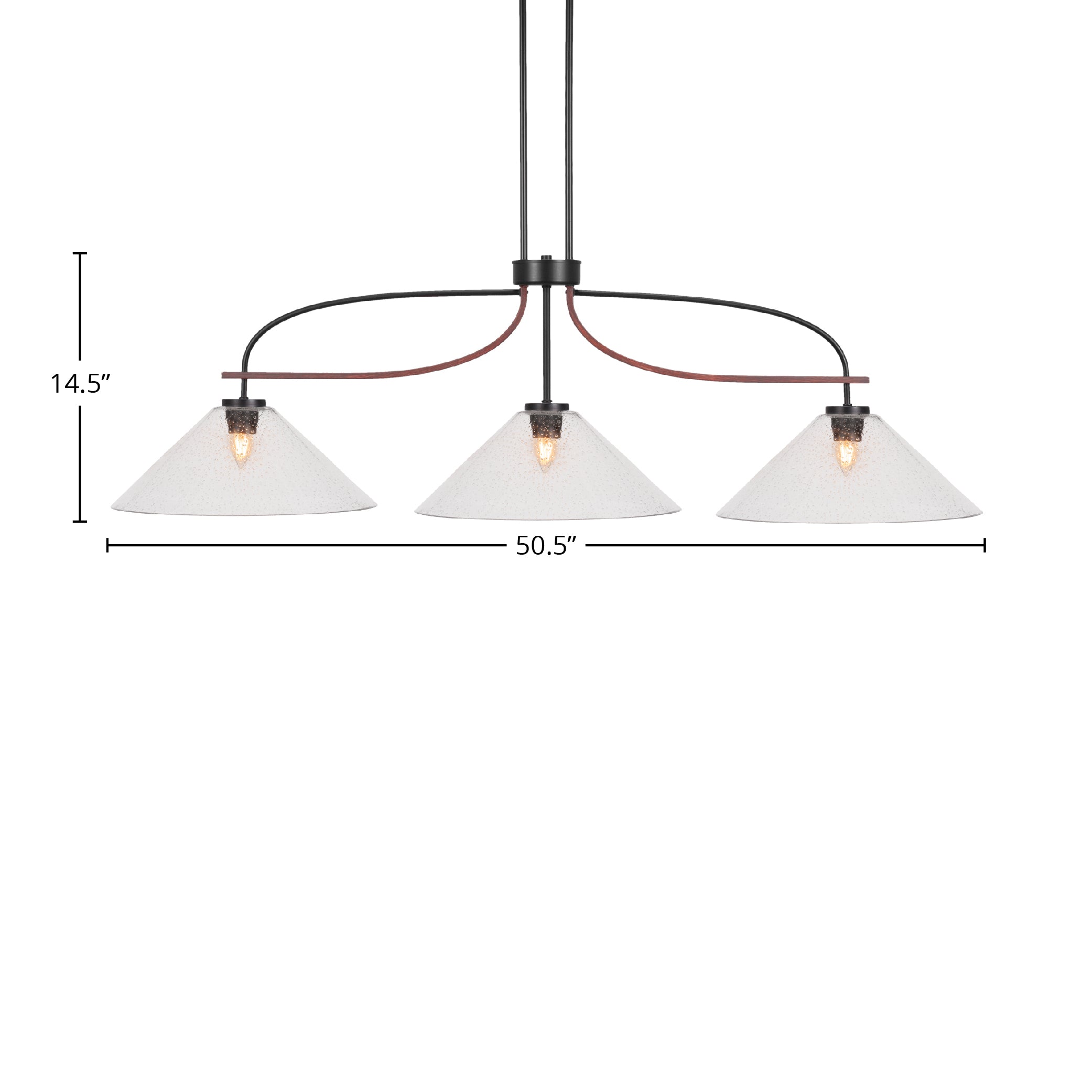Monterey Three Light Bar in Matte Black & Painted Wood-look Metal with 16" Clear Bubble Shade