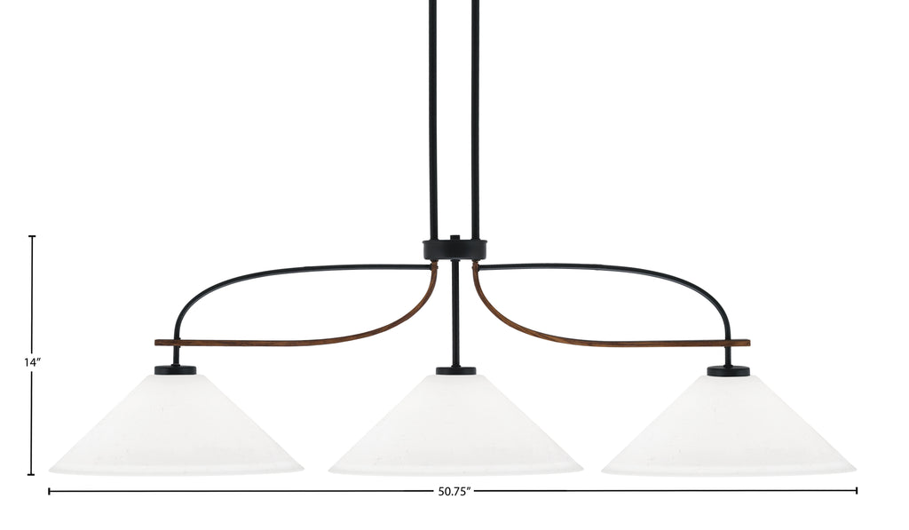 Monterey Three Light Bar in Matte Black & Painted Wood-look Metal with 16" White Muslin Shade