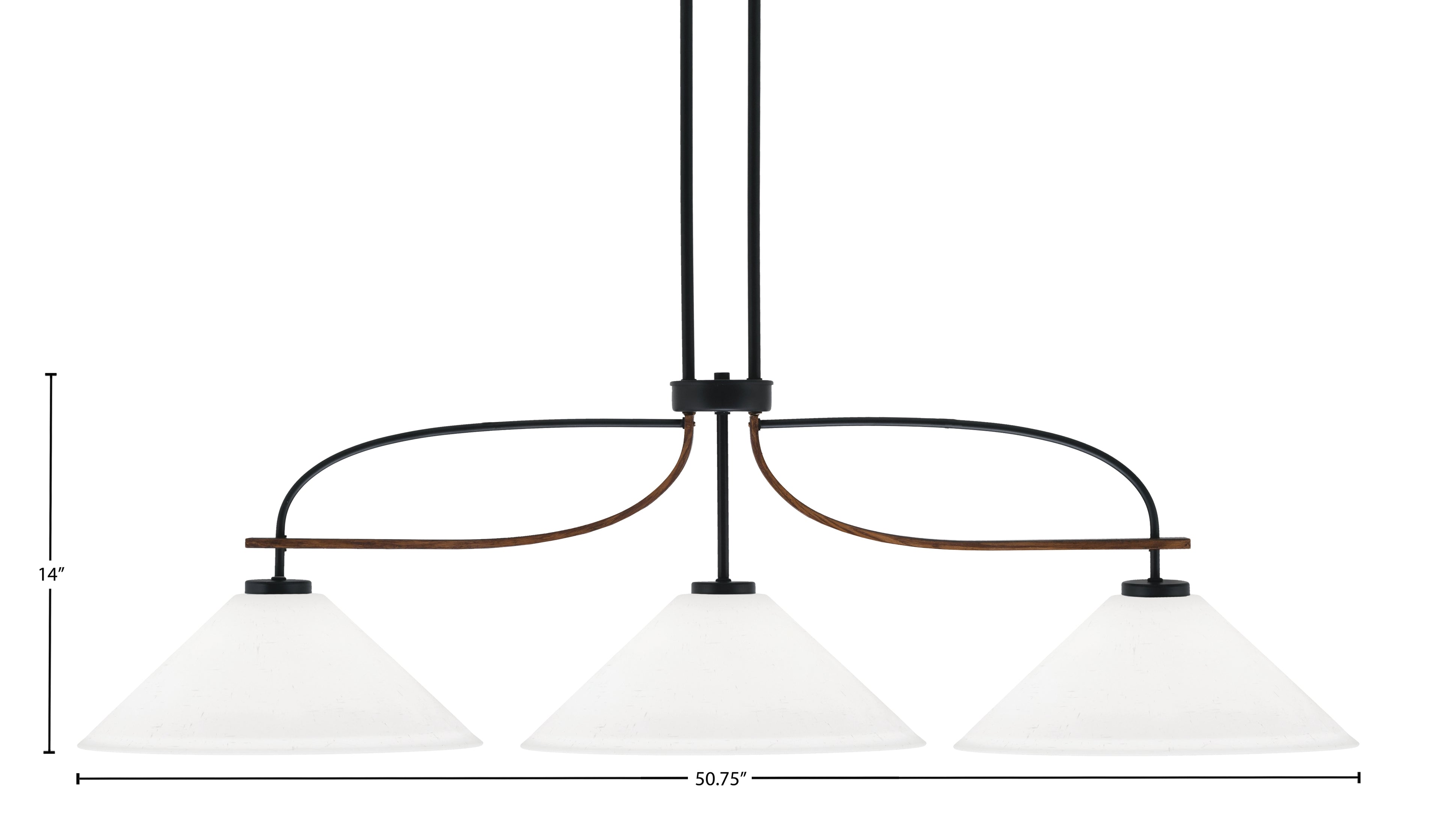 Monterey Three Light Bar in Matte Black & Painted Wood-look Metal with 16" White Muslin Shade