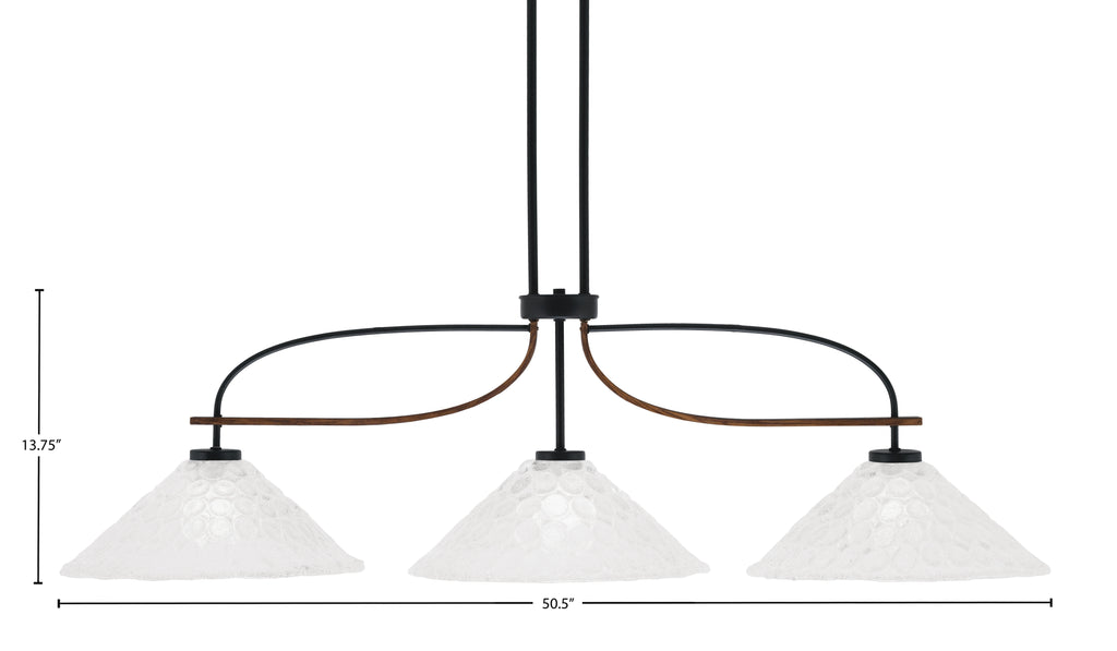 Monterey Three Light Bar in Matte Black & Painted Wood-look Metal with 16" Italian Bubble Shade