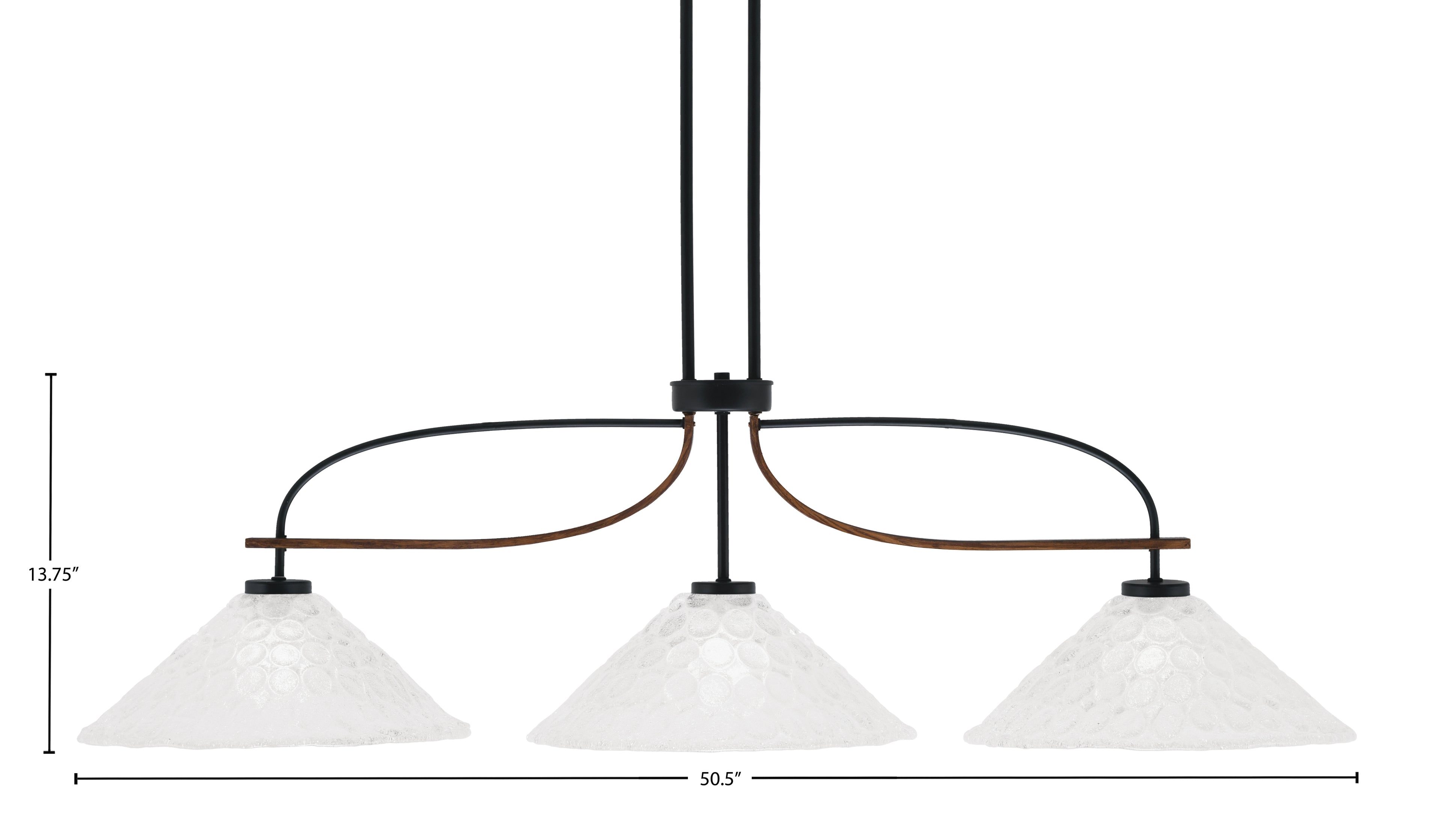 Monterey Three Light Bar in Matte Black & Painted Wood-look Metal with 16" Italian Bubble Shade