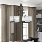 Nouvelle Six Light Chandelier in Espresso with 4" Square White Muslin Shade