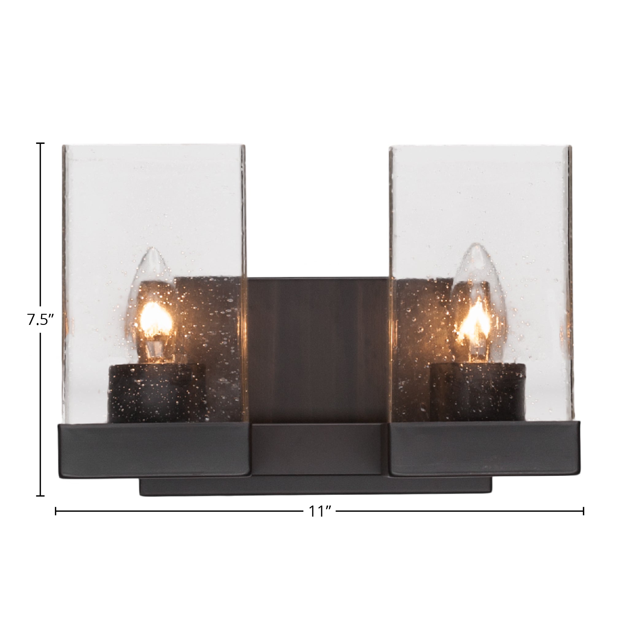 Nouvelle Two Light Bath Bar in Espresso with 4" Square Clear Bubble Shade