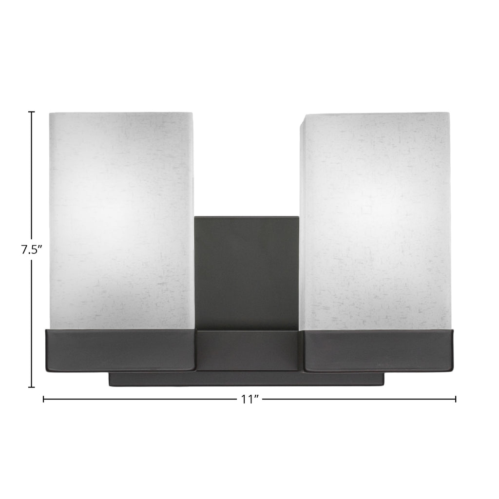 Nouvelle Two Light Bath Bar in Espresso with 4" Square White Muslin Shade
