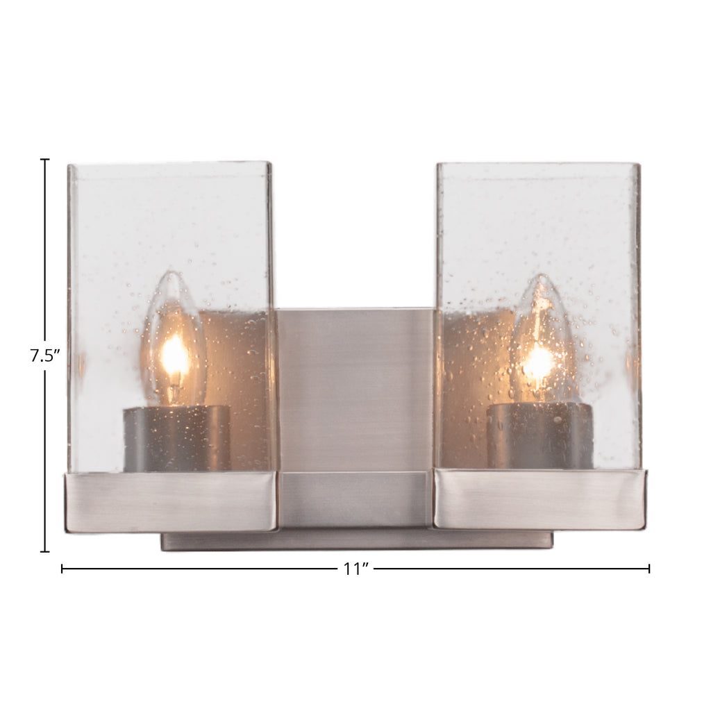 Nouvelle Two Light Bath Bar in Graphite with 4" Square Clear Bubble Shade