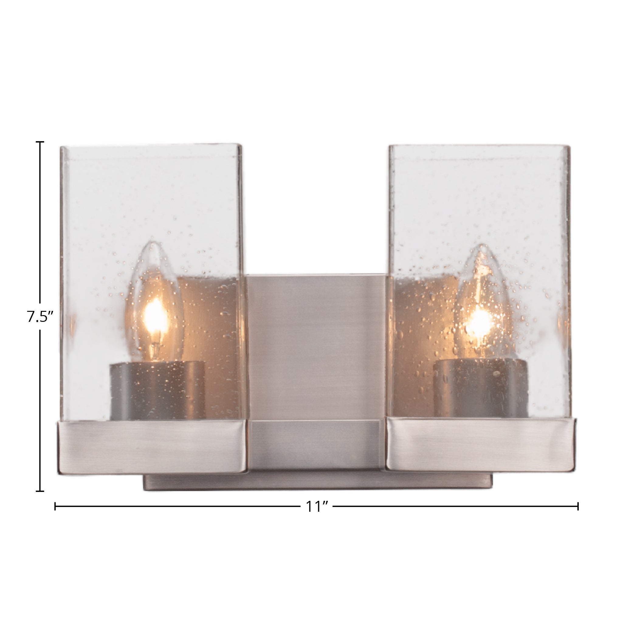 Nouvelle Two Light Bath Bar in Graphite with 4" Square Clear Bubble Shade