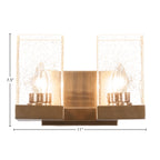 Nouvelle Two Light Bath Bar in New Age Brass with 4" Square Clear Bubble Shade