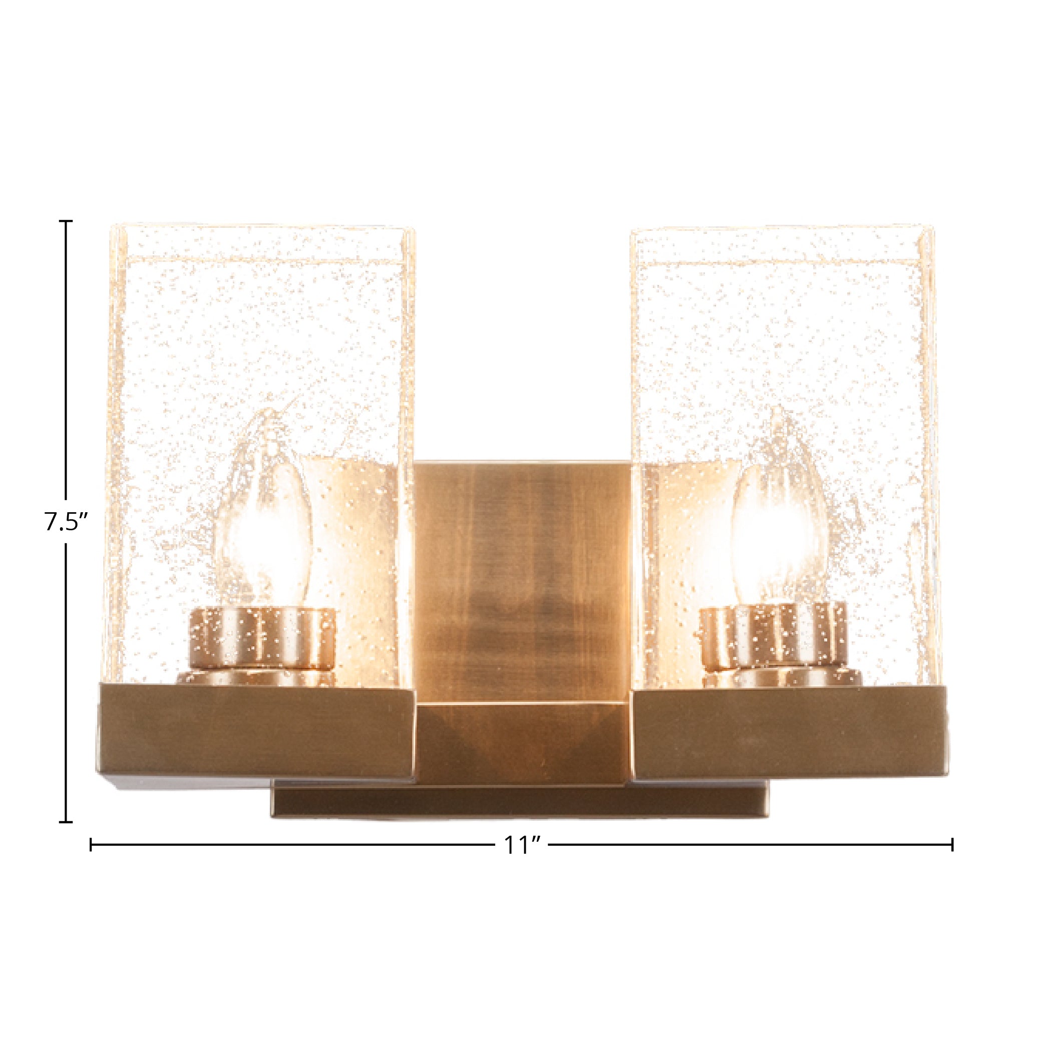 Nouvelle Two Light Bath Bar in New Age Brass with 4" Square Clear Bubble Shade
