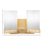 Nouvelle Two Light Bath Bar in New Age Brass with 4" Square White Muslin Shade