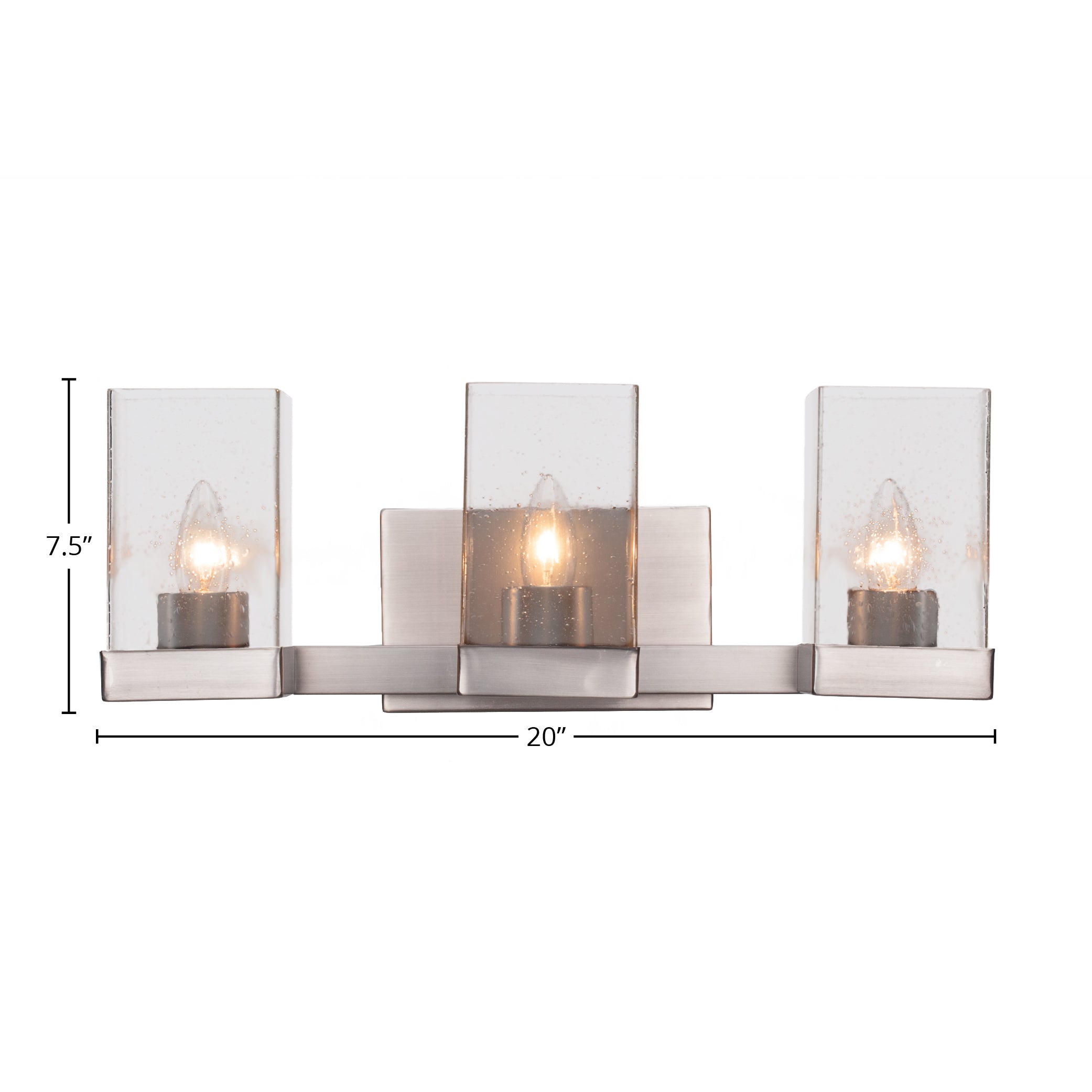 Nouvelle Three Light Bath Bar in Graphite with 4" Square Clear Bubble Shade
