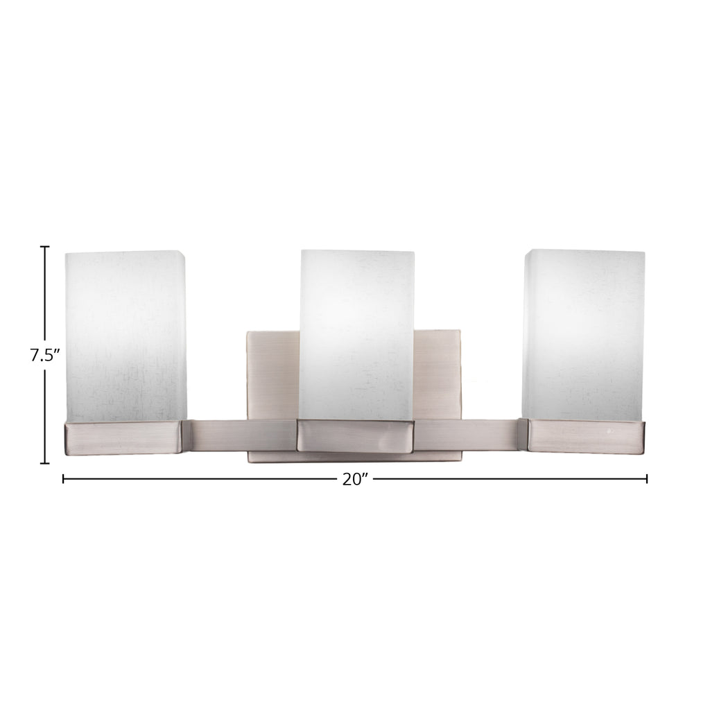 Nouvelle Three Light Bath Bar in Graphite with 4" Square White Muslin Shade