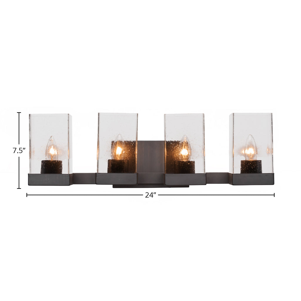 Nouvelle Four Light Bath Bar in Espresso with 4" Square Clear Bubble Shade