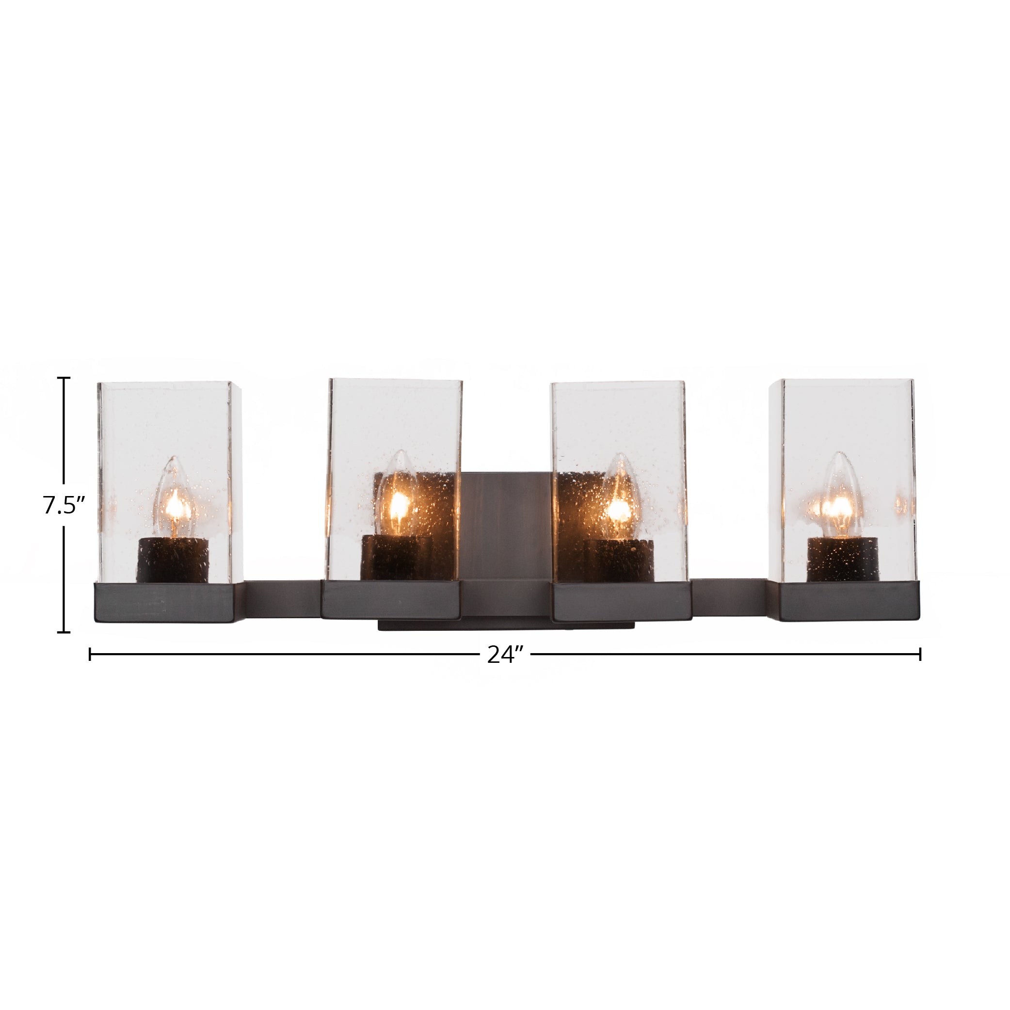Nouvelle Four Light Bath Bar in Espresso with 4" Square Clear Bubble Shade