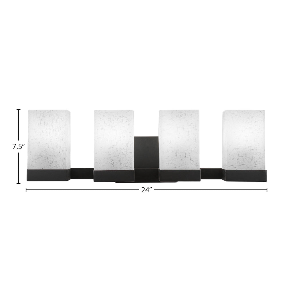 Nouvelle Four Light Bath Bar in Espresso with 4" Square White Muslin Shade