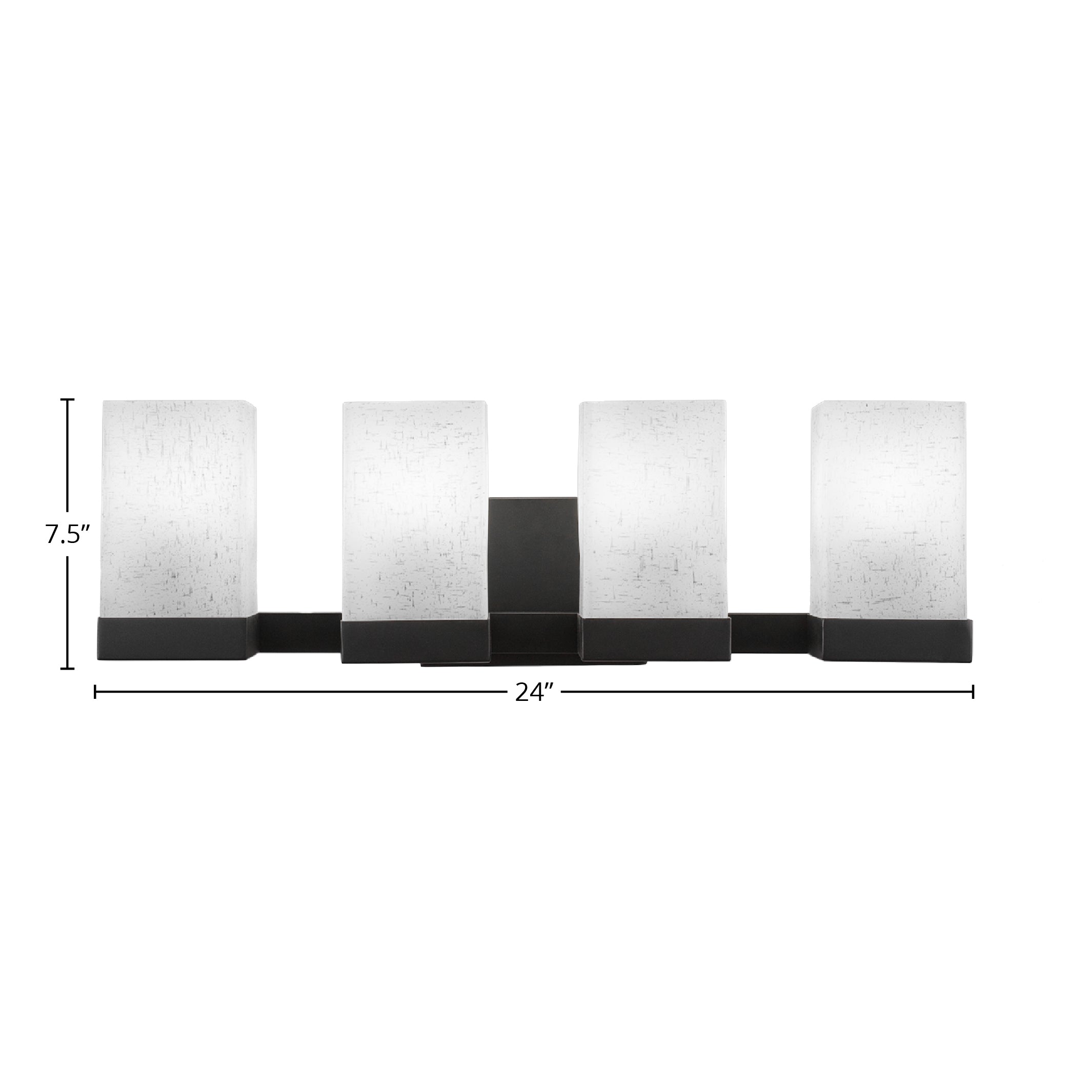 Nouvelle Four Light Bath Bar in Espresso with 4" Square White Muslin Shade