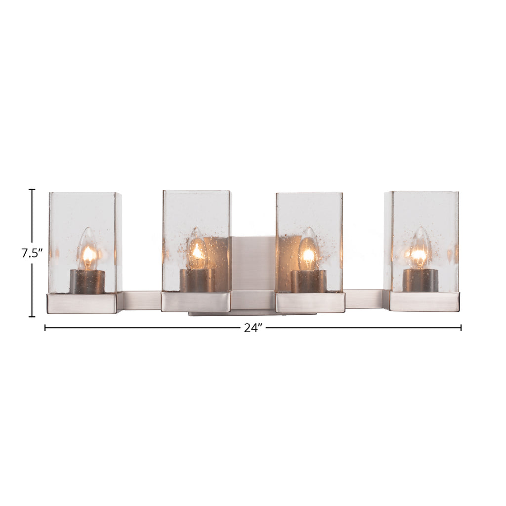 Nouvelle Four Light Bath Bar in Graphite with 4" Square Clear Bubble Shade