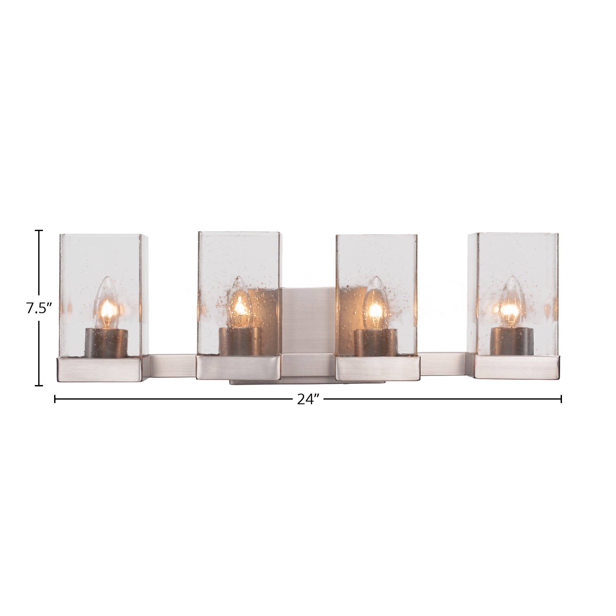 Nouvelle Four Light Bath Bar in Graphite with 4" Square Clear Bubble Shade