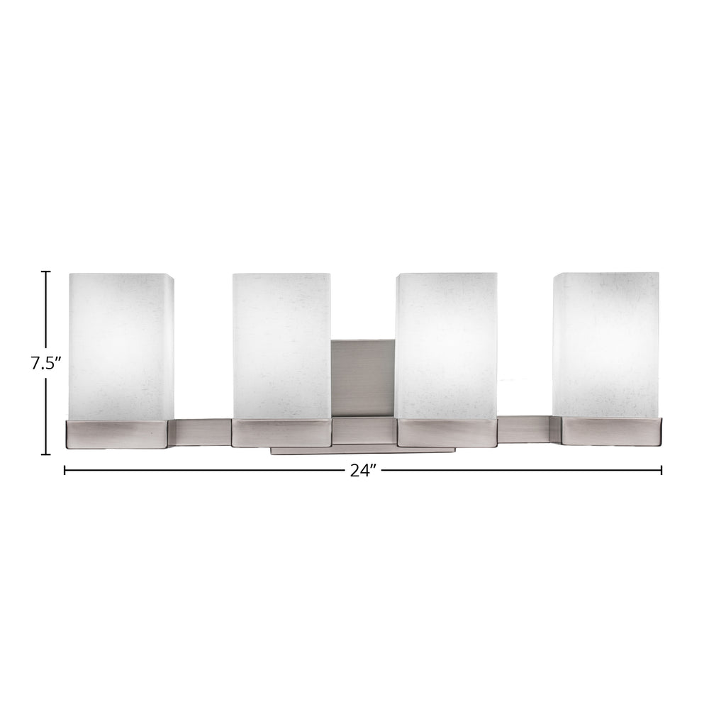 Nouvelle Four Light Bath Bar in Graphite with 4" Square White Muslin Shade