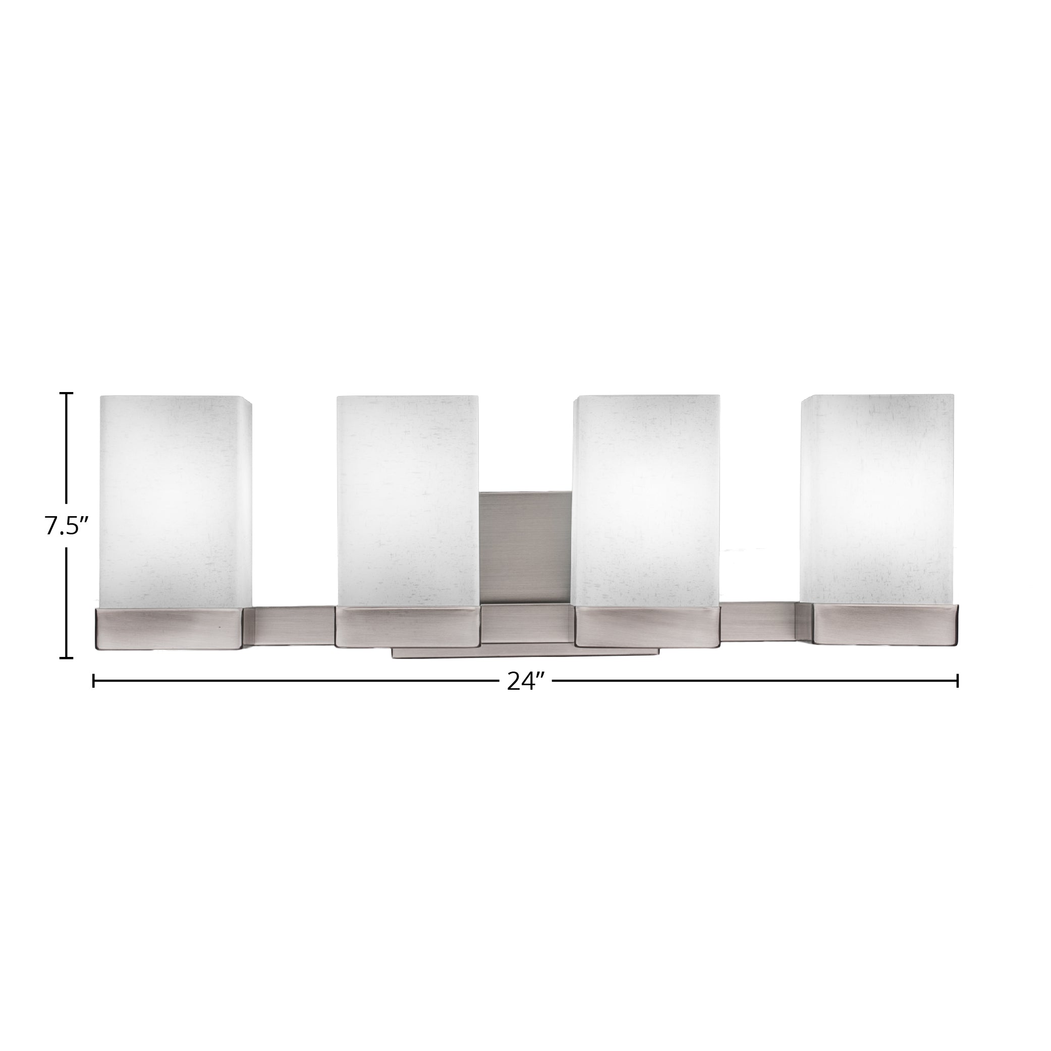 Nouvelle Four Light Bath Bar in Graphite with 4" Square White Muslin Shade