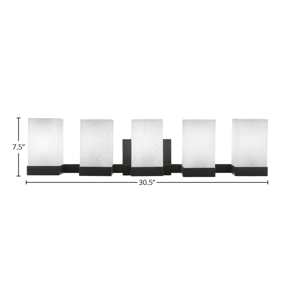 Nouvelle Five Light Bath Bar in Espresso with 4" Square White Muslin Shade