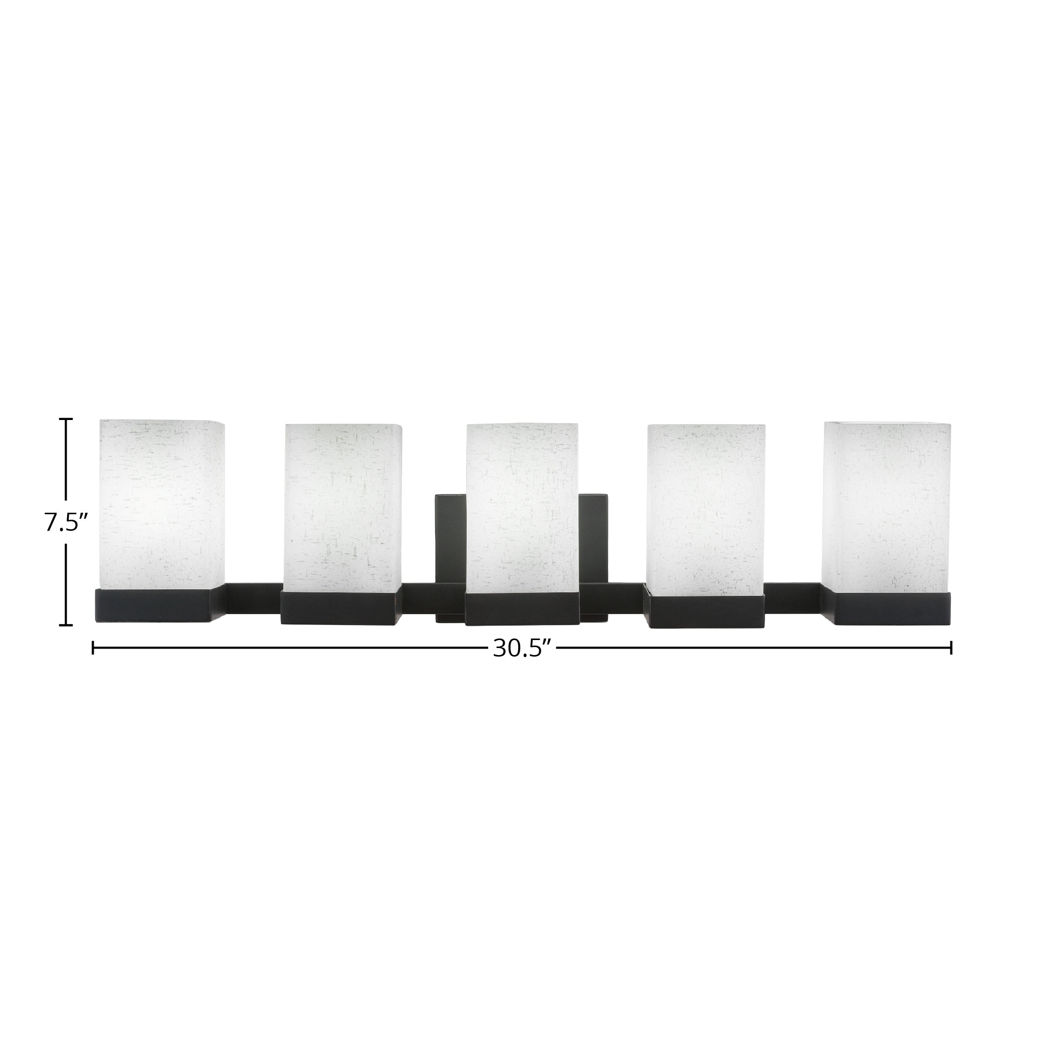 Nouvelle Five Light Bath Bar in Espresso with 4" Square White Muslin Shade