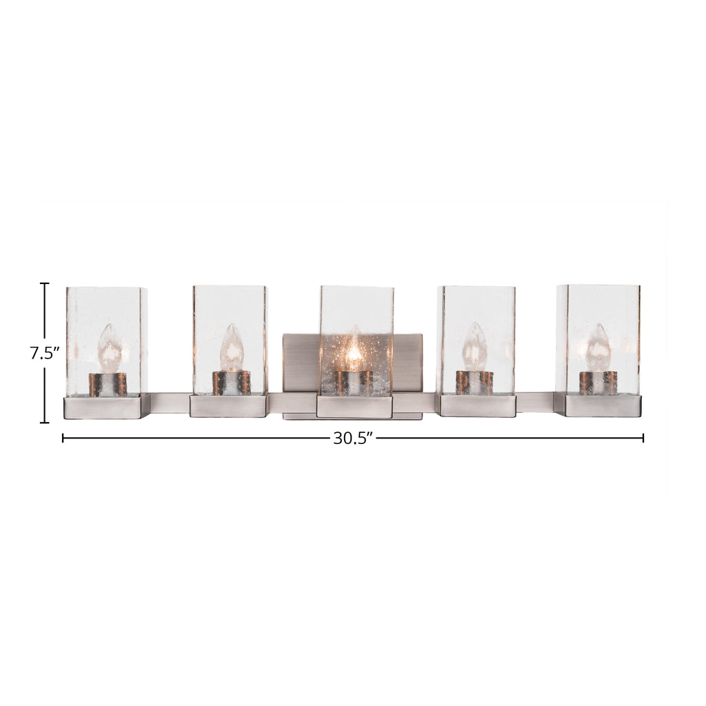 Nouvelle Five Light Bath Bar in Graphite with 4" Square Clear Bubble Shade
