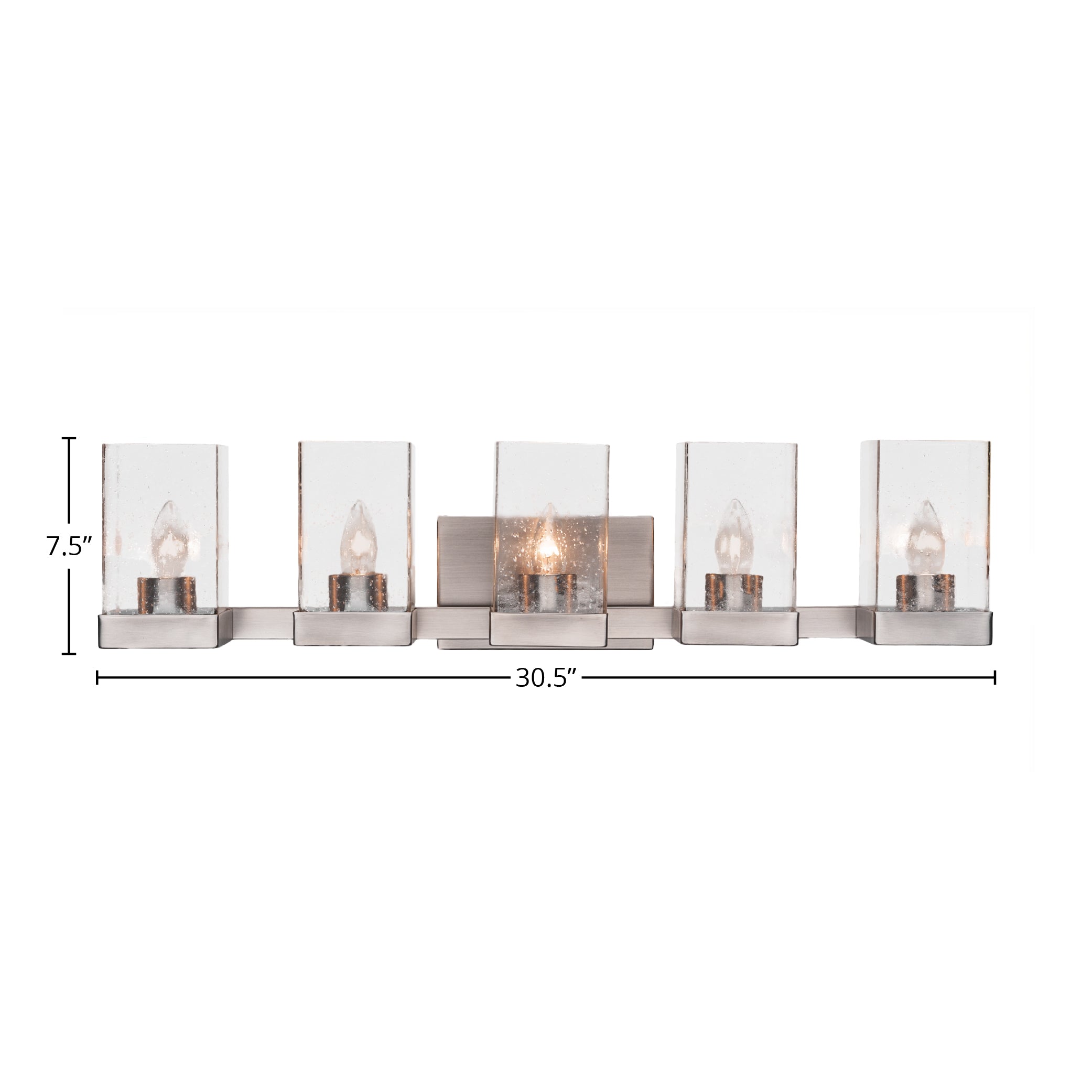 Nouvelle Five Light Bath Bar in Graphite with 4" Square Clear Bubble Shade