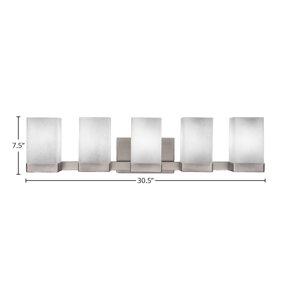 Nouvelle Five Light Bath Bar in Graphite with 4" Square White Muslin Shade
