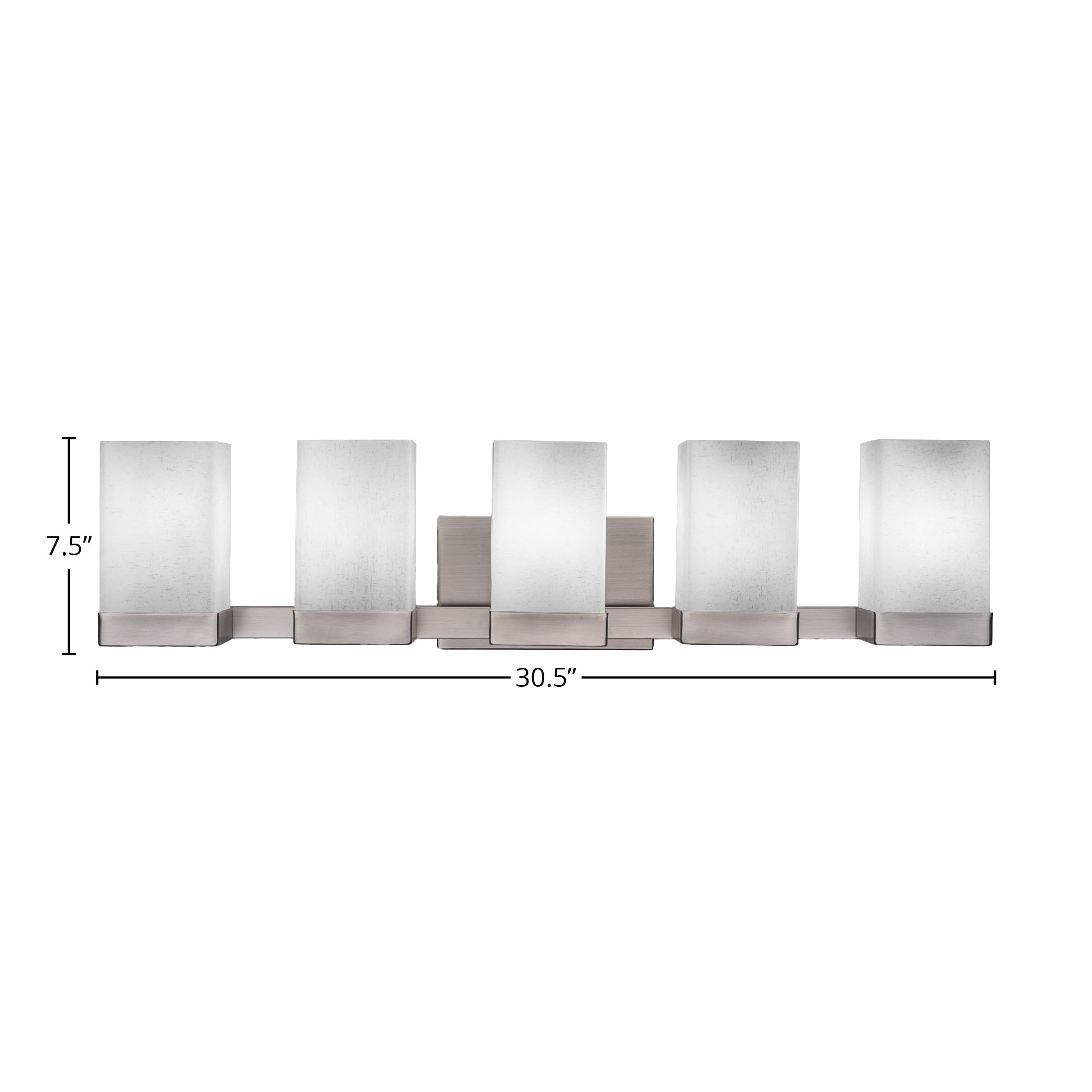 Nouvelle Five Light Bath Bar in Graphite with 4" Square White Muslin Shade