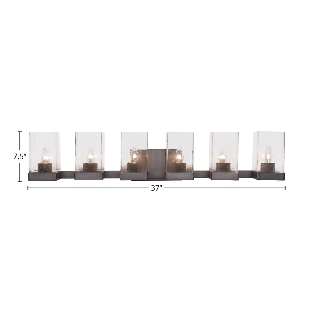 Nouvelle Six Light Bath Bar in Espresso with 4" Square Clear Bubble Shade