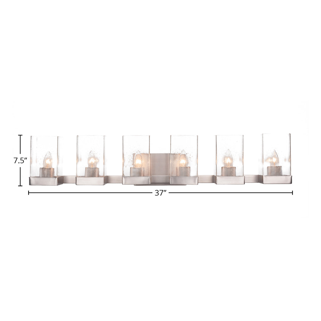 Nouvelle Six Light Bath Bar in Graphite with 4" Square Clear Bubble Shade
