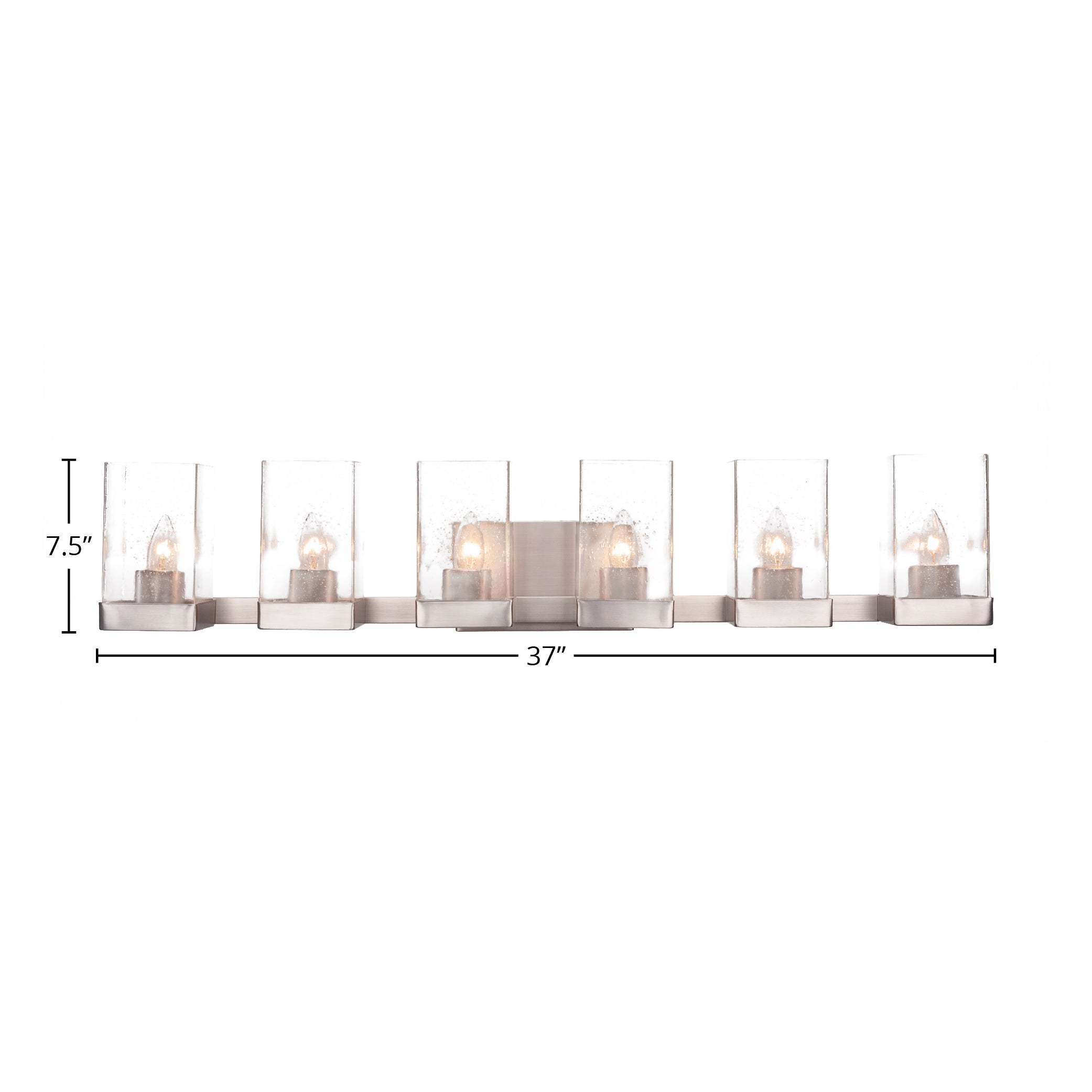 Nouvelle Six Light Bath Bar in Graphite with 4" Square Clear Bubble Shade