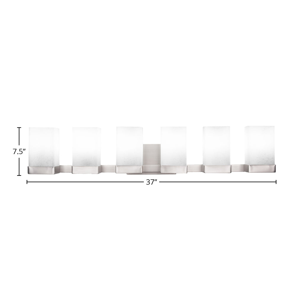 Nouvelle Six Light Bath Bar in Graphite with 4" Square White Muslin Shade