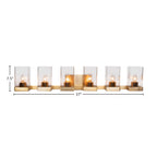 Nouvelle Six Light Bath Bar in New Age Brass with 4" Square Clear Bubble Shade